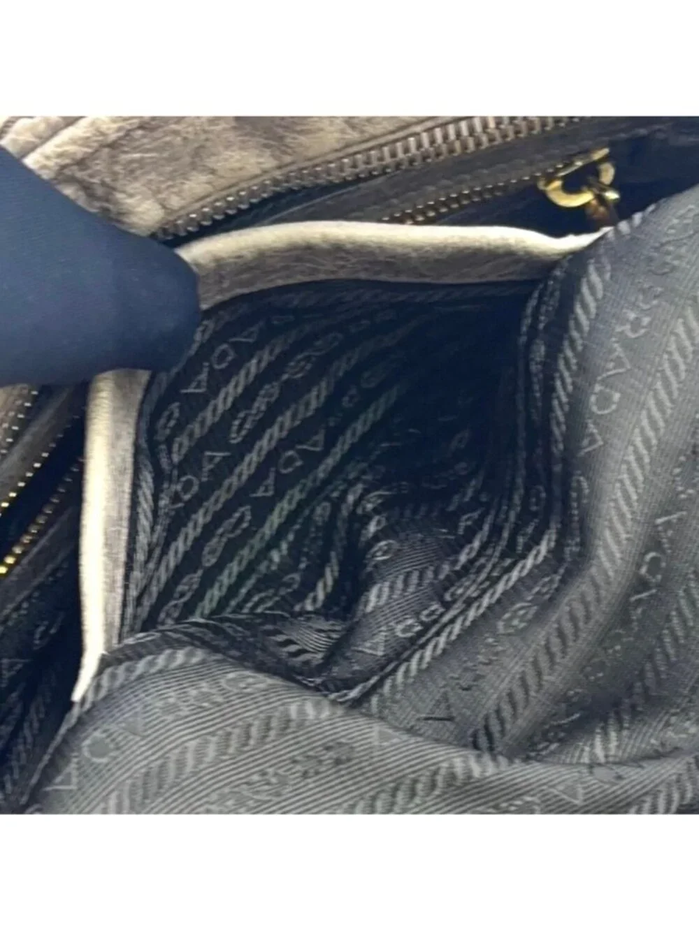 Prada Vitello Shine Bowlet Calf Gray Handbag Gold